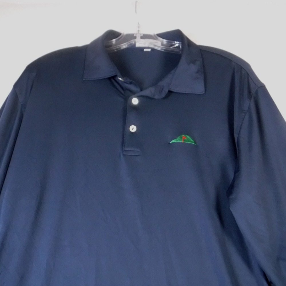 Peter Millar Summer Comfort Mens Large Navy Blue Long Sleeve Golf Polo Shirt